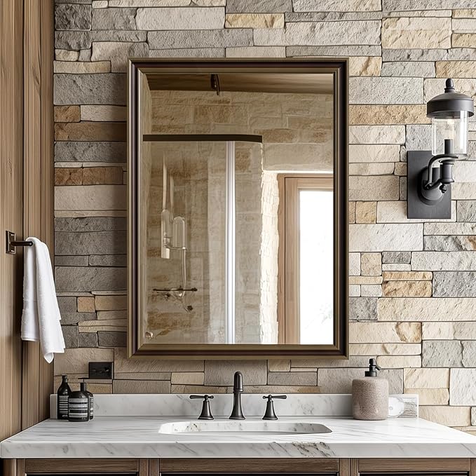 Retro Copper Effect Framed Wall Mirror, 22x30 Rectangle Mirror, by Ultrue
