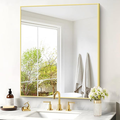 Gold Bathroom Mirror for Wall, 30x36 Inch Rectangle by Welcometocofeny