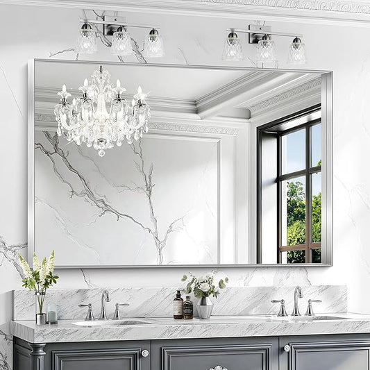 CIRCUMI Silver Bathroom Mirror, Brushed Finish, Tempered Glass, Large Mirror by CIRCUMIMirror