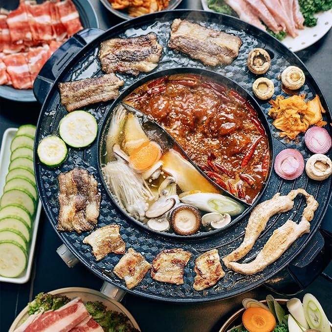 Food Party Hot Pot Electric Korean BBQ Grill 2 in 1 Hotpot Smokeless Indoor - Image 8