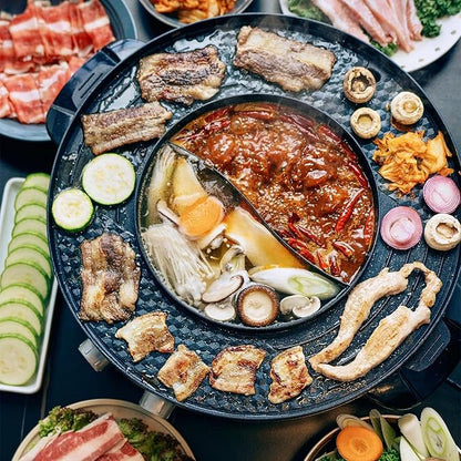 Food Party Hot Pot Electric Korean BBQ Grill 2 in 1 Hotpot Smokeless Indoor - Image 8