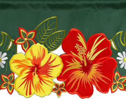 Embroidered Tropical Palm Leaves and Hibiscus Flower Curtain Valance W 57 × L 14 Inches for Hawaiian Luau, Paradise Jungle Beach Themed Party, Kitchen Window Decorations (Hibiscus)
