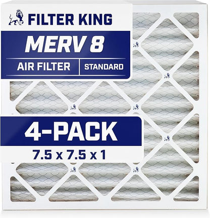 Filter King 7.5x7.5x1 Air Filter | 4-PACK | MERV 8 HVAC Pleated A/C Furnace by FilterKing