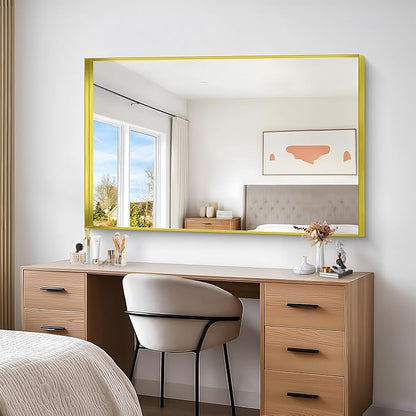 Gold Bathroom Mirror, 36x55 Inch Rectangular Deep Frame Mirror, Large Wall - Image 6
