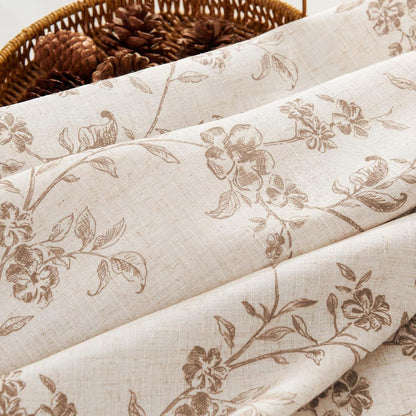 jinchan Floral Kitchen Curtains Set 24 Inch Length Farmhouse Linen Cafe Curtains and Valance Set for Living Room Bathroom Small Window Treatments Rod Pocket 3 Panels Taupe on Linen