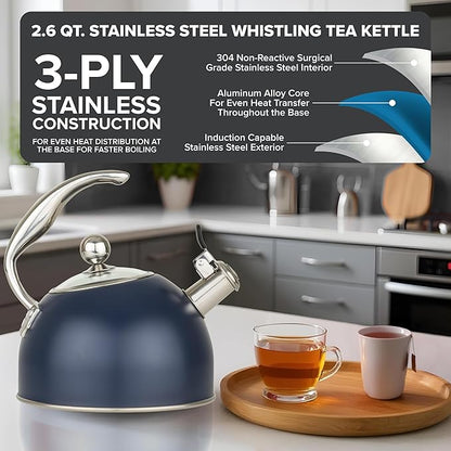 Viking 3-Ply Stainless Steel Tea Kettle, 2.6 Quart Stovetop Hot Water Pot - Image 2