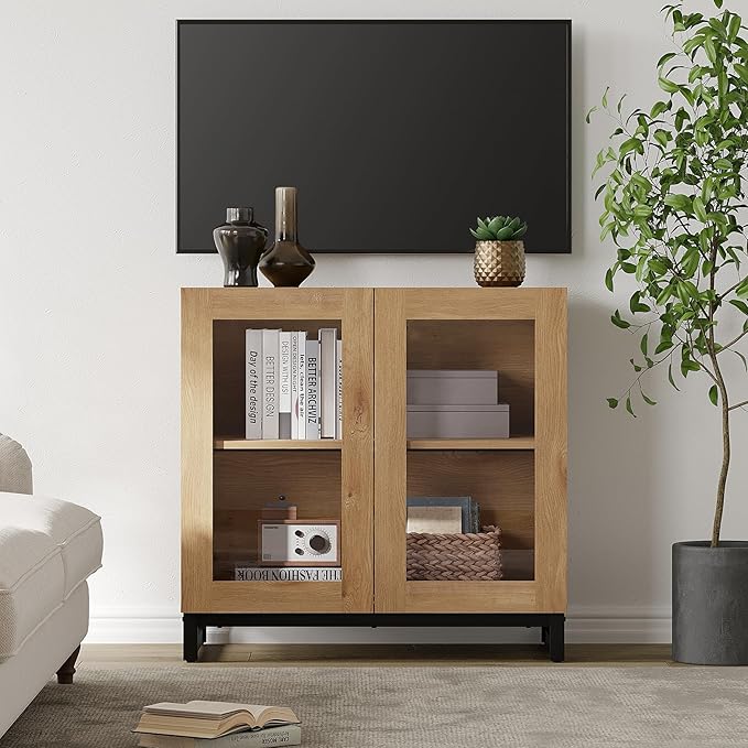 WAMPAT Modern TV Stand with Glass Doors - Image 4