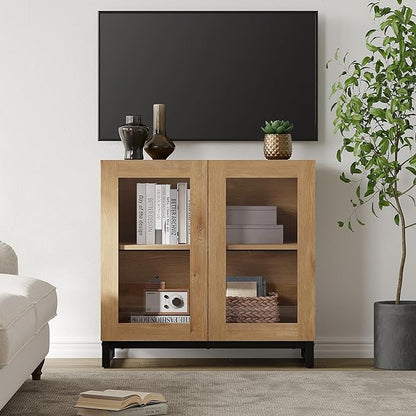 WAMPAT Modern TV Stand with Glass Doors - Image 4