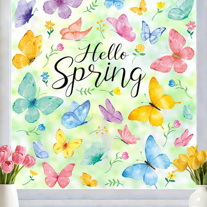 8 Sheets Spring Window Clings Stickers Butterfly Floral Window Decals | Holiday Party Home Office Shop Glass Display Decoration