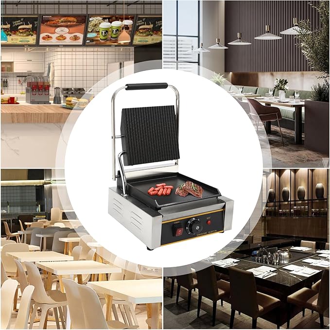 Commercial Electric Sandwich Panini Press Grill, 110V 1800W Up Grooved and Down - Image 4