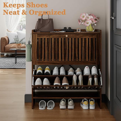 wanan 31.5" Shoe Cabinet with 2 Flip Slatted Drawers, Adjustable & Removable - Image 7