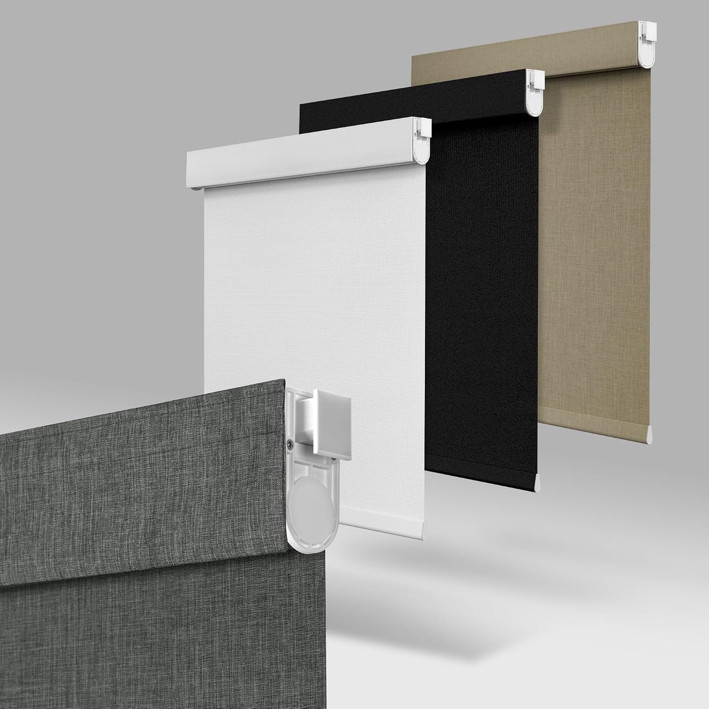 No Drill No Tools Blackout Roller Shades for Windows | Cordless Blinds with Baffles, Custom Roller Blinds for Home Office Door, Custom Size, Dark Grey(Single Tensioner)
