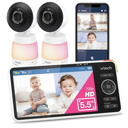 VTech 2-Cameras Smart WiFi Baby Monitor, 2K CMOS Sensor Camera, 5.5-inch HD IPS by VTechBabyMonitors