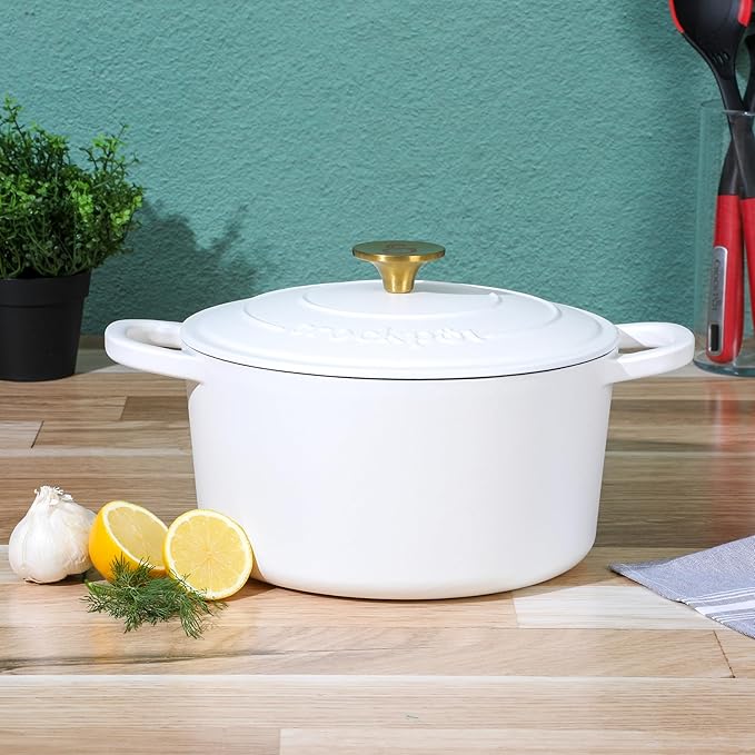 Crock-Pot Artisan 5-Quart Round Dutch Oven – Matte Linen White - Image 4