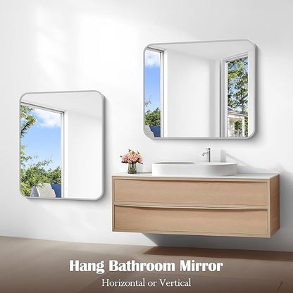 Silver Bathroom Mirror, 30 x 36 Inch Metal Framed Silver Rectangle Mirror - Image 7