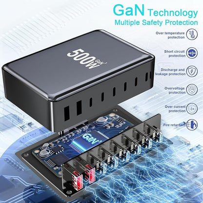 500W USB C Charger Block, 8-Port Fast USB Charging Station Dual PD 100W GaN Ⅲ - Image 5