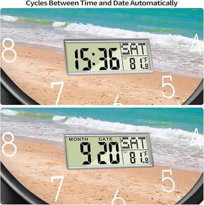 Modern Wall Clocks with Calendar and Date Ocean Wave Sea Beach Digital Clock - Image 4