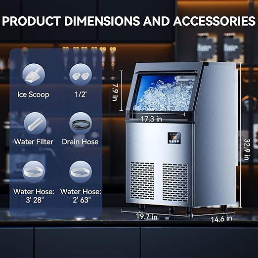 Coolski 150 lbs/24H Commercial Ice Maker Machine, 45 Cubes/6mins, 35 lbs Ice - Image 7