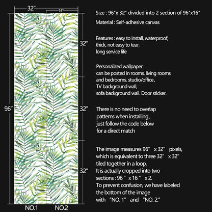 Tropical Watercolor Green Leaf Plants Peel and Stick | self adhesive Wallpaper - 96''x32''