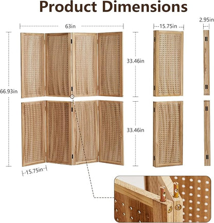 Leesinwing 4 Panel Wooden Room Dividers, 5.6FT High Plug-in Folding Screen Made - Image 8
