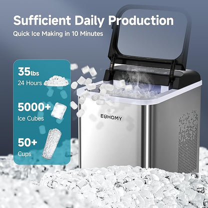 EUHOMY Nugget Ice Makers Countertop, Ready in 8 Mins, Self-Cleaning, Portable - Image 2