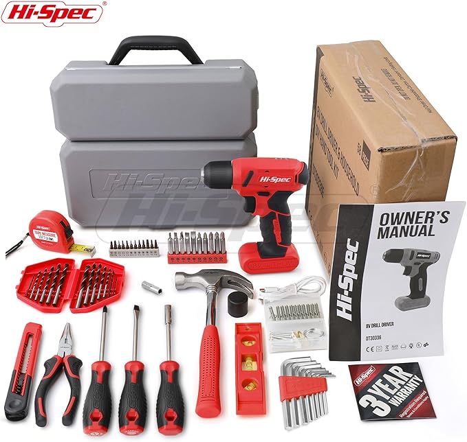 Hi-Spec 58pc Red 8V USB Electric Power Cordless Drill Driver and Home DIY Tool - Image 7