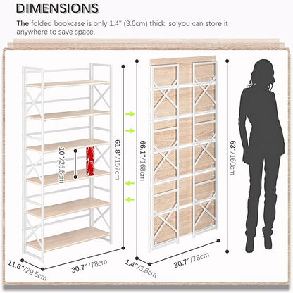 4NM Extra Wide 6 Tiers No Assembly Book Shelves, 61.8" H Folding Bookshelf - Image 2