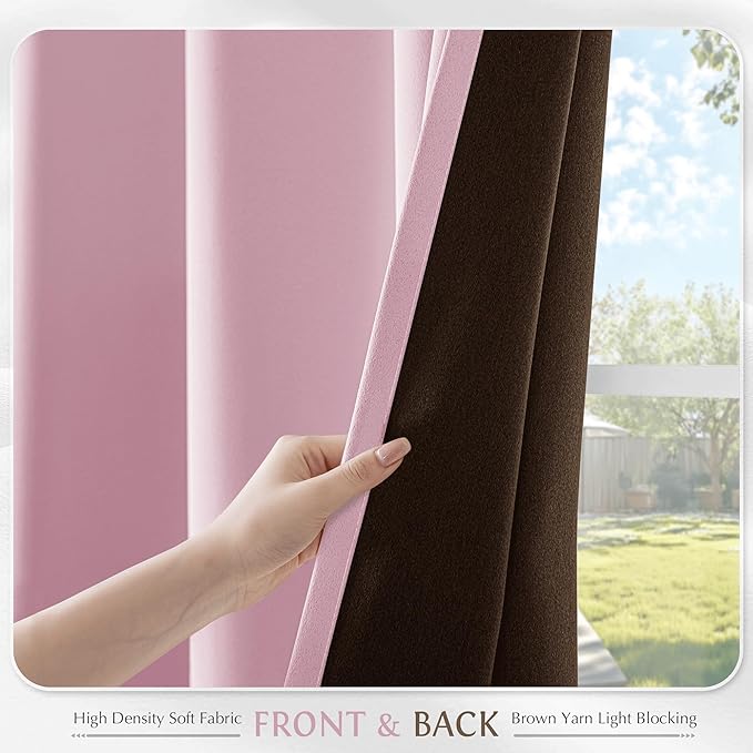 Beauoop Pink 100% Blackout Curtains 63 Inch Long 2 Panels - Image 8