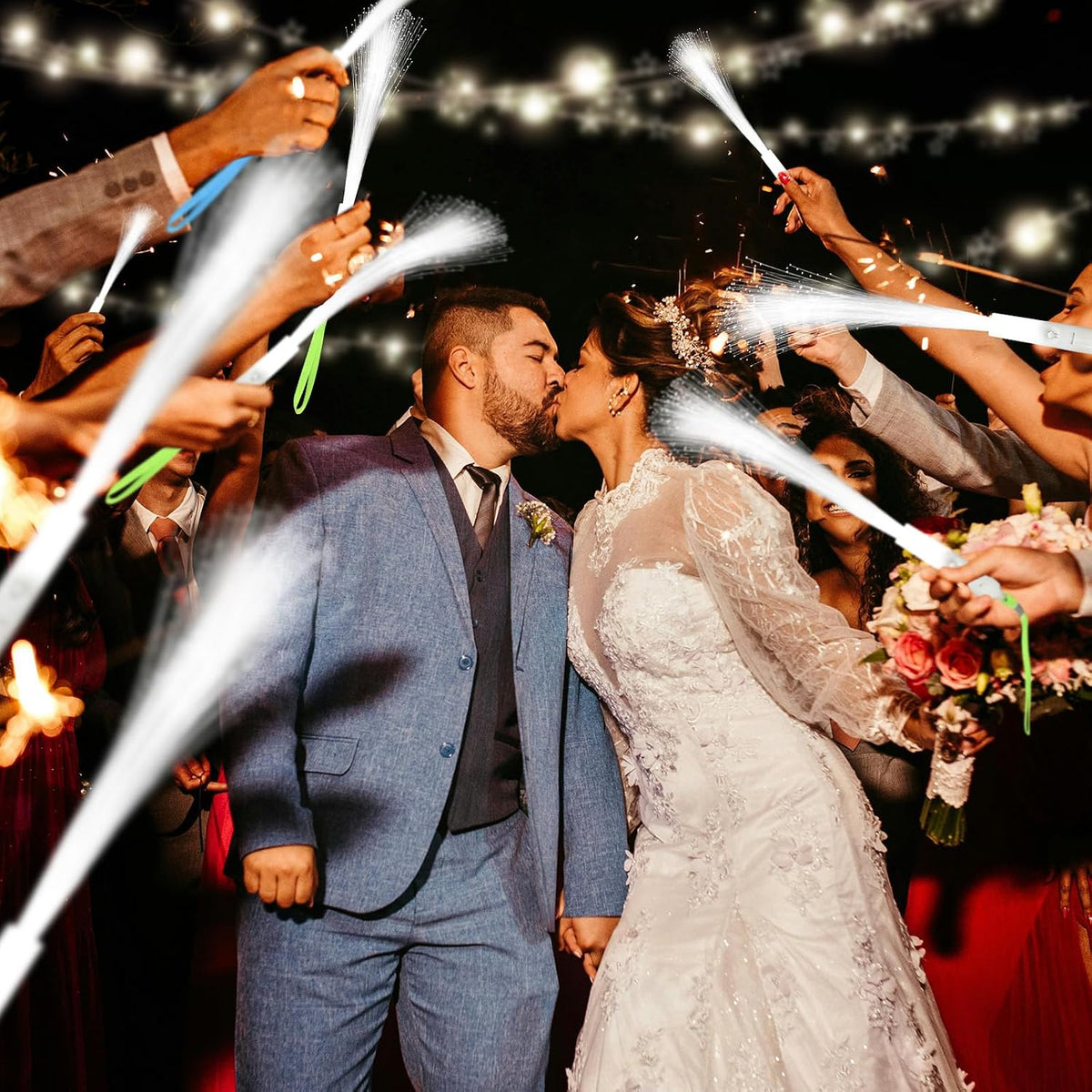 SHQDD 100 PCS White Fiber Optic Wands, LED Fiber Wands, Wedding Party Supplie...
