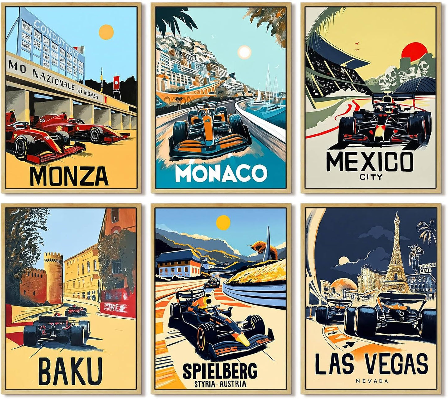 Tocliky F1 Poster Race Car Wall Art F1 Room Canvas Wall Decor Racing Posters Race Car Prints Vintage Racing Aesthetic Pictures Artwork for Boys Men Room Bedroom 8x10 Inch Unframed Set of 6