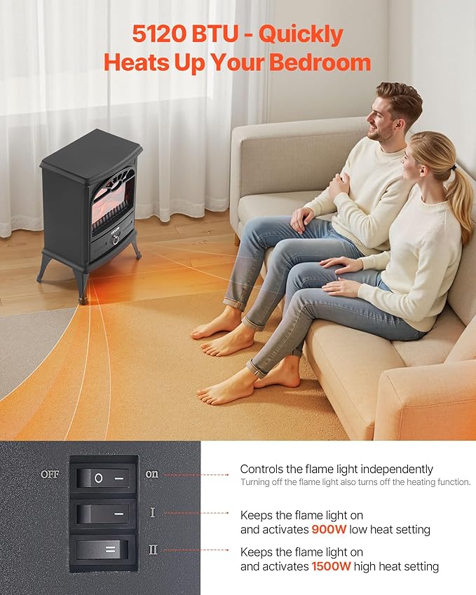 VEVOR 22.8inch Freestanding Fireplaces, 1500W 5120BTU Portable Electric - Image 3