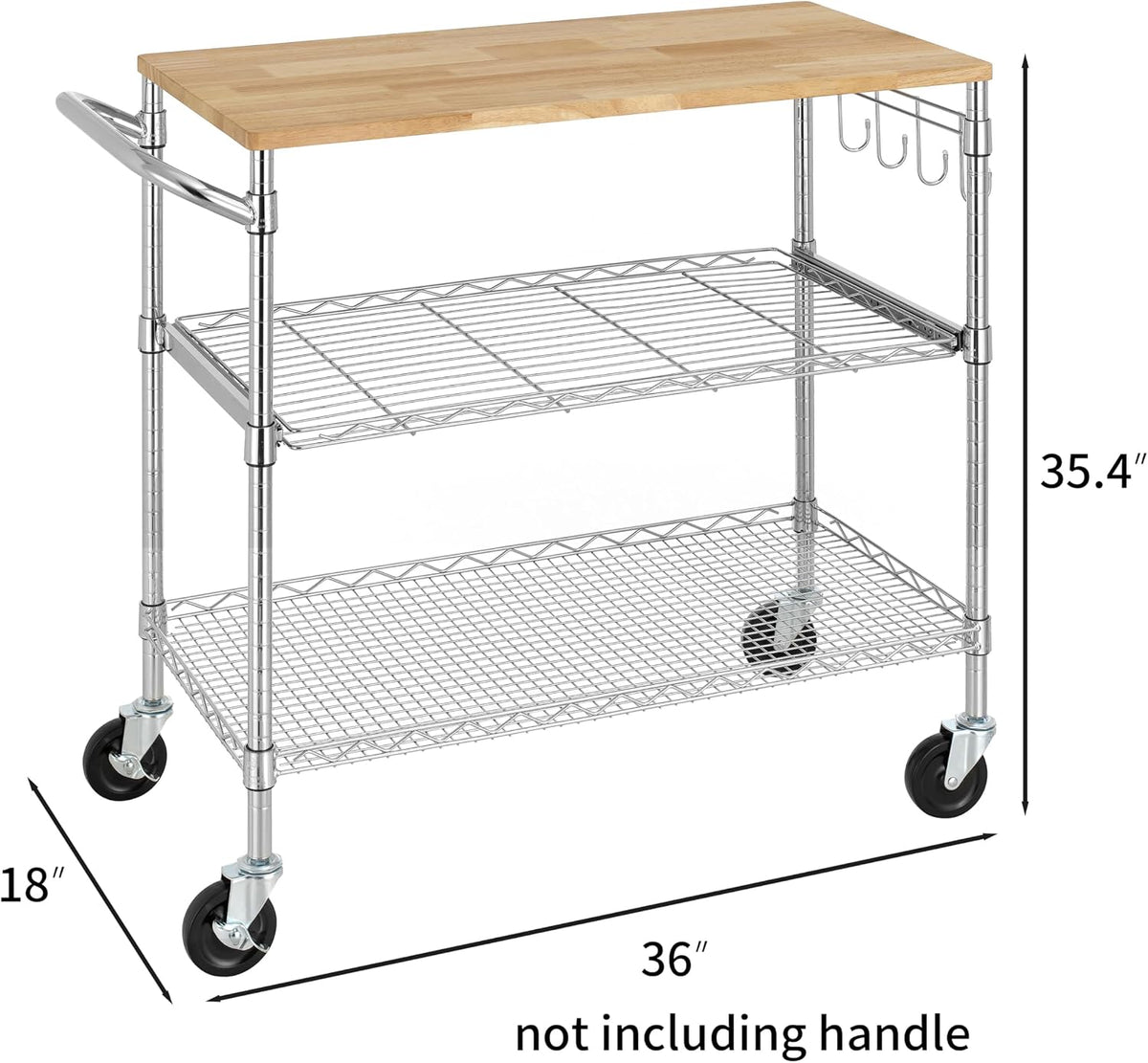 Finnhomy 3-Tier Rolling Kitchen Cart with 18" D x 36" W Oak Wood Ta...
