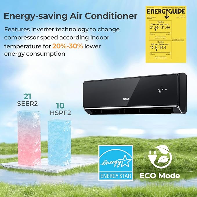 COSTWAY 24000 BTU Wifi Enabled Mini Split Air Conditioner & Heater, Energy - Image 3