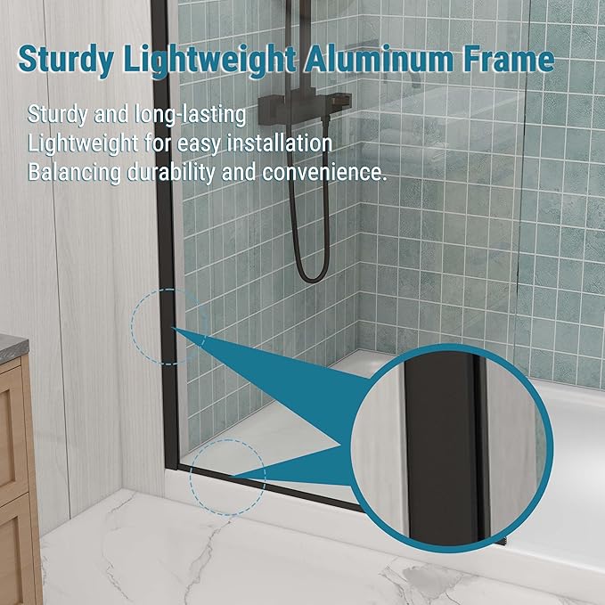 Sunrosa 24"×76" Shower Glass Panel, 8mm Thick Shower Screen, Matte Black - Image 6