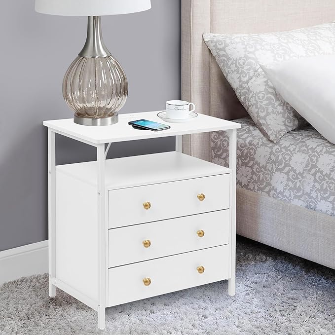 Edbuosy 3 Wooden Drawers Night Stand, 27 Inch Wide Nightstand - Image 2