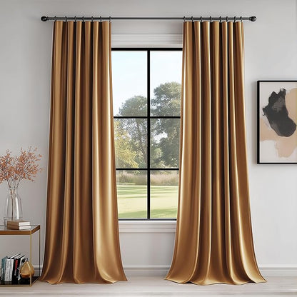 FMFUNCTEX Velvet Blackout Curtains Gold Brown Thermal Insulated Curtains by Fmfunctex