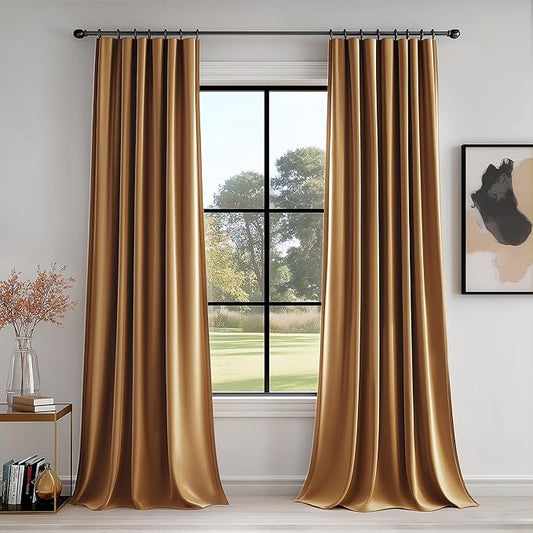 FMFUNCTEX Velvet Blackout Curtains Gold Brown Thermal Insulated Curtains by Fmfunctex