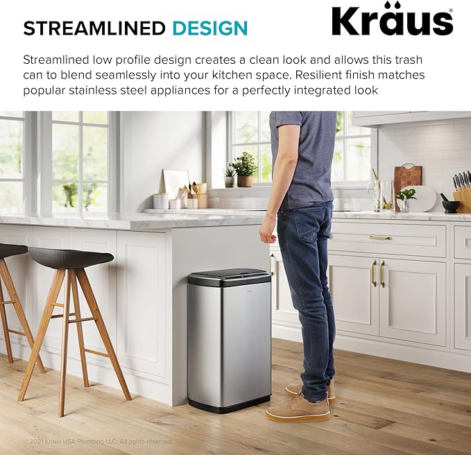 Kraus GarbagePro Rectangular 13 Gallon Hands-Free Motion Sensor Trash Can - Image 8