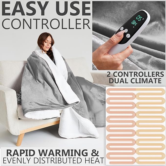 Heated Blanket Electric Luxurious Fleece King Blanket, 9 Heat Settings & 12H - Image 3