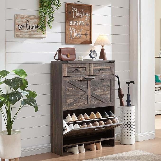 Shoe Storage Cabinet, Farmhouse Shoe Organizer - Image 4