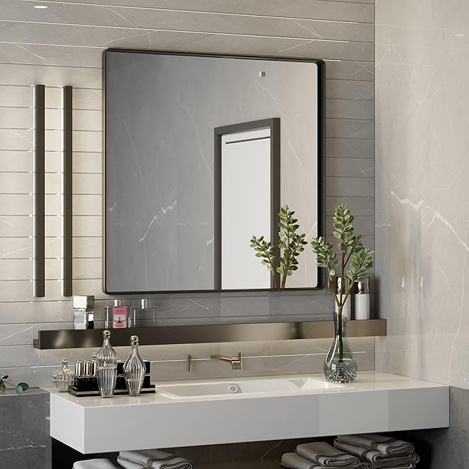 ISKM 30"x 30" Black Framed Bathroom Mirror by ISKM-IStillKeepMovin