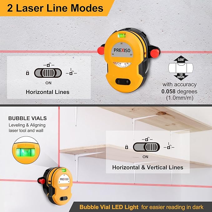 PREXISO Multi Surface Laser Level LED Light Vial, 30Ft Horizontal & Vertical - Image 5