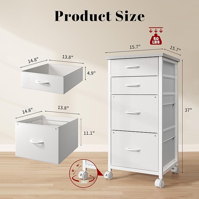 4 Drawers Mobile File Cabinet Vertical Filing Cabinet - Image 3