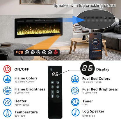 50 Inch WiFi-Enabled Recessed Electric Fireplace Inserts - Image 5