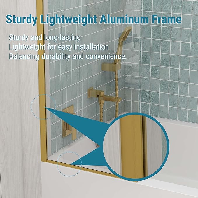 Sunrosa 24"×60" Bathtub Glass Panel, 8mm Thick Shower Screen, Brushed Gold - Image 6