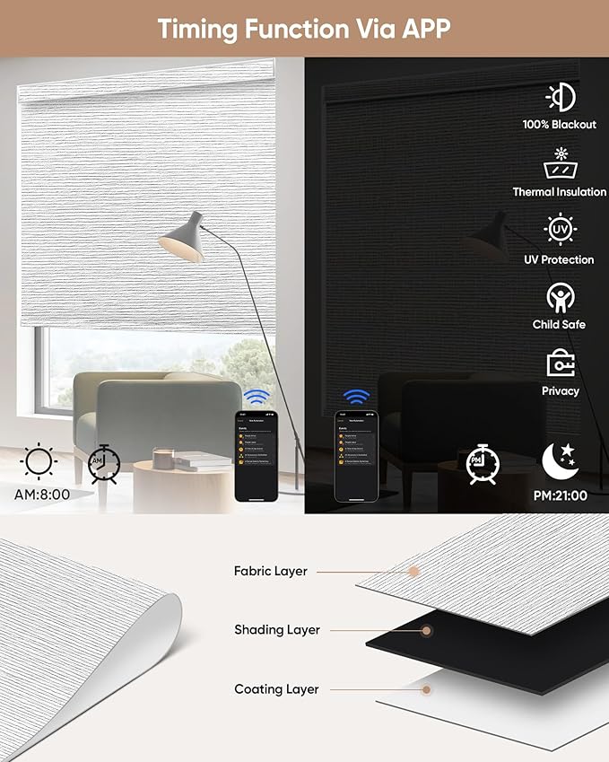 Kincmo Motorized Blinds with Remote, 100% Blackout Motorized Roller Shades Work - Image 4