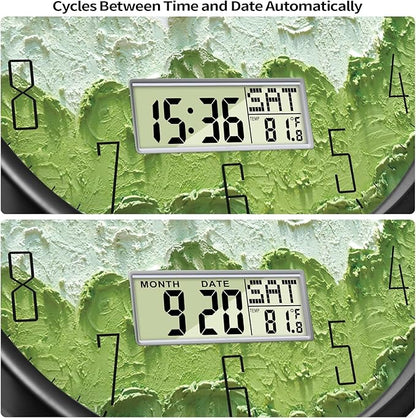 SCOAGE Modern Wall Clock with Temperature Green Forest Large Display - Image 4