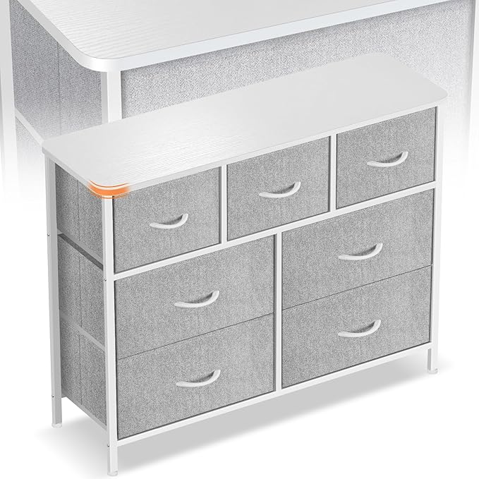 Curved Profile Dresser for Bedroom, Chest of Drawers, 7 Storage Drawers by Sonharlar