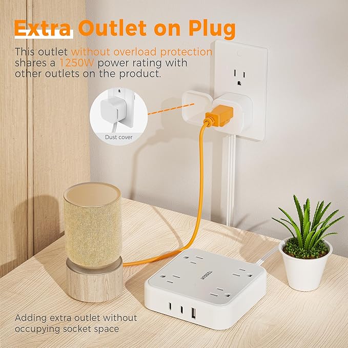 TESSAN Outlet Cover with Extra Outlet on Plug, Surge Protector Power Strip with - Image 3