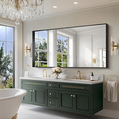 CIRCUMI Black Bathroom Mirror, Brushed Finish, Tempered Glass, Large Mirror - Image 2